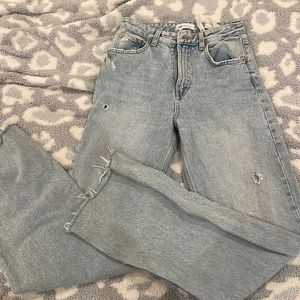 Zara wide leg denim ripped jeans